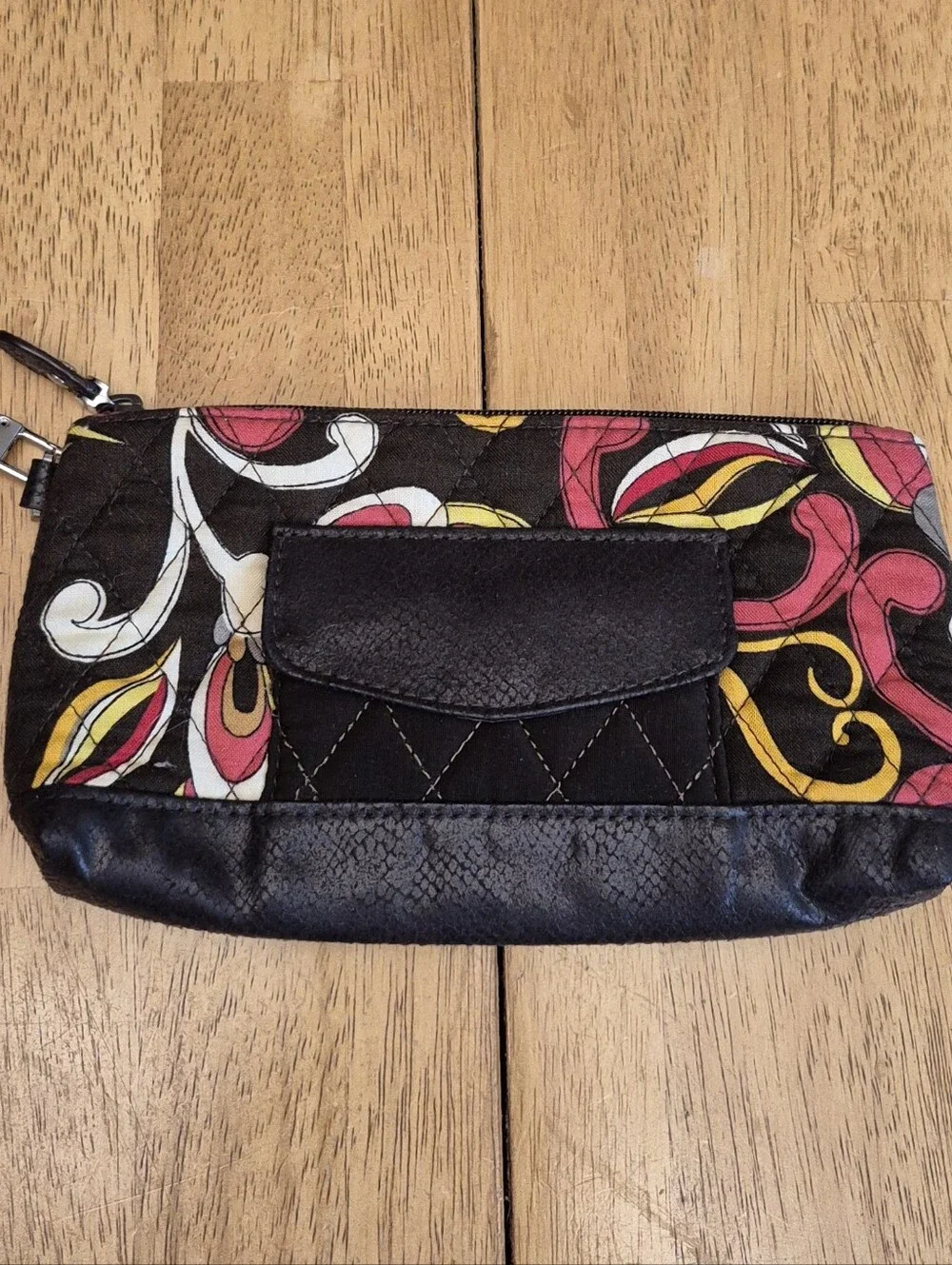 Vera Bradley Espresso Quilted Wristlet with Puccini Floral Pattern Retired